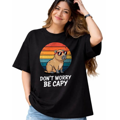 Cute Capybara Shirt, Funny Capybara Unisex T-Shirt/Hoodie/Sweatshirt HLT00 - Don_t Worry Be Capy Relaxed Capybara Lovers Summer Vibes T-Shirt