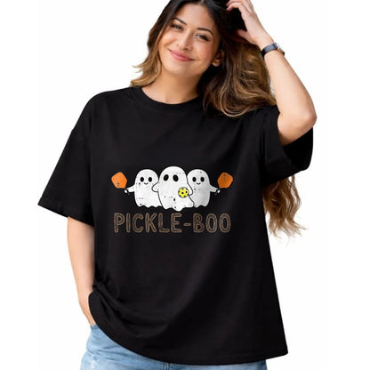 Funny Pickleball Shirt, Pickleball Lover Unisex T-Shirt/Hoodie/Sweatshirt HLT00 - Halloween Pickleball Ghosts Pickle Boo Costume Men Women Kid T-Shirt, Women