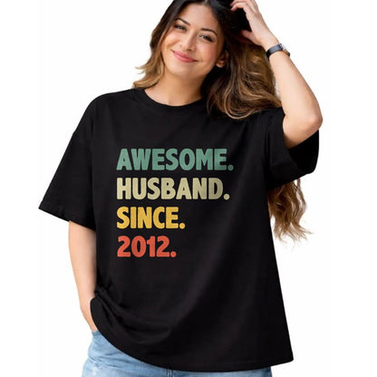 Best Wife Shirt, Wife and Husband Unisex T-Shirt/Hoodie/Sweatshirt HLT00 - 12th Wedding Anniversary Epic Awesome Husband Since 2012 Long Sleeve T-Shirt