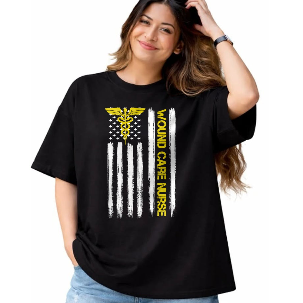 Funny Nurse Shirt, Nurse Unisex T-Shirt/Hoodie/Sweatshirt HLT00 - American Flag Wound Care Nurse  Nursing Department Wound T-Shirt