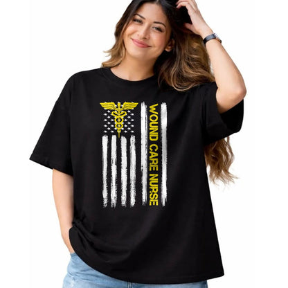Funny Nurse Shirt, Nurse Unisex T-Shirt/Hoodie/Sweatshirt HLT00 - American Flag Wound Care Nurse  Nursing Department Wound T-Shirt