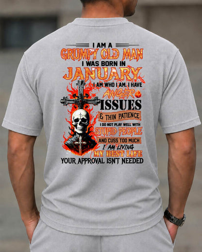 JANUARY - I AM A GRUMPY OLD MAN - BIRTHDAY CASUAL SUIT FOR MEN - MAN TEE - NINA01 (SKU2607-237-01)| Waffle casual suit A09-739