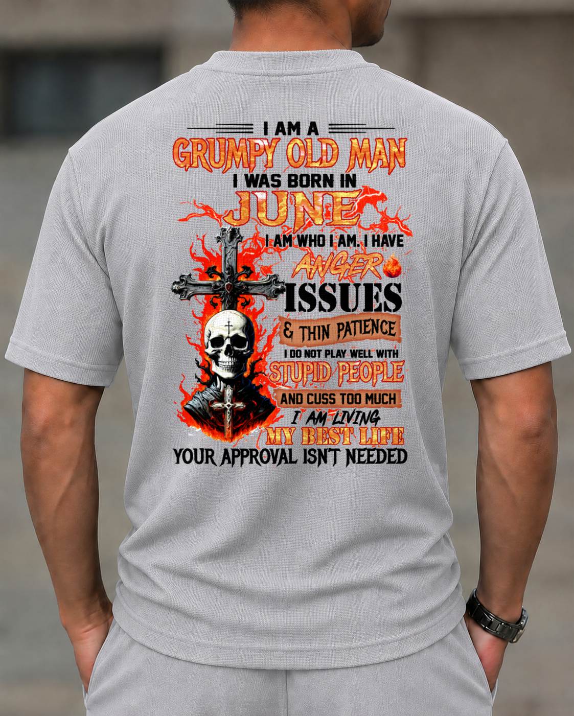 JUNE - I AM A GRUMPY OLD MAN -BIRTHDAY CASUAL SUIT FOR MEN - MAN TEE - NINA06 (SKU2607-237-06) | Waffle casual suit A09-739