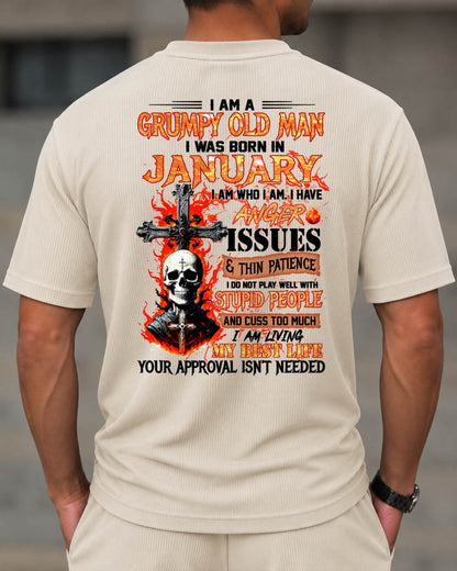 JANUARY - I AM A GRUMPY OLD MAN - BIRTHDAY CASUAL SUIT FOR MEN - MAN TEE - NINA01 (SKU2607-237-01)| Waffle casual suit A09-739