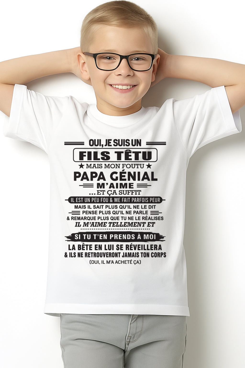 Oui, je suis un garçon têtu – T-shirt | Cadeau d’anniversaire de papa pour son fils - NINA00 / fr00 (SKU12-260-00)