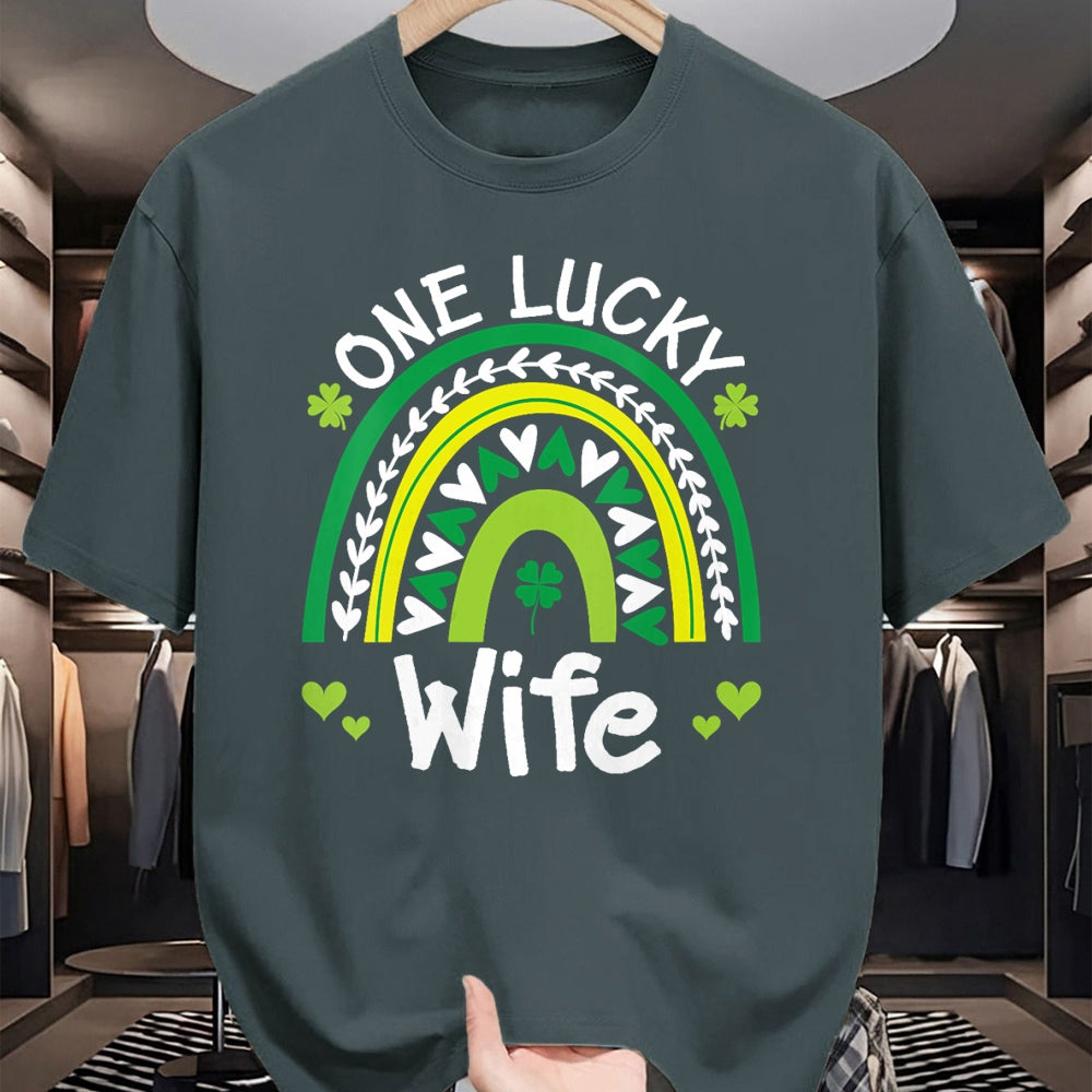 Best Wife Shirt, Wife and Husband Unisex T-Shirt/Hoodie/Sweatshirt HLT00 - Gift for wife T shirt, lucky wife   Womens One Lucky Wife Boho Rainbow St Patricks Day Shamrock V-Ne