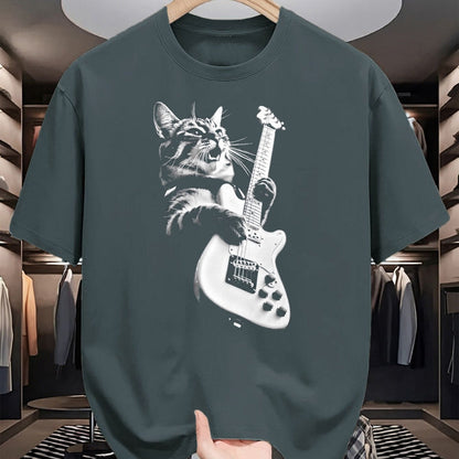 Guitar Lover Shirt, Funny Guitar UnisexT-Shirt/Hoodie/Sweatshirt HLT00 - Rock Cat Playing Guitar - Funny Guitar Cat T-Shirt, Men, Black, 3X-Large