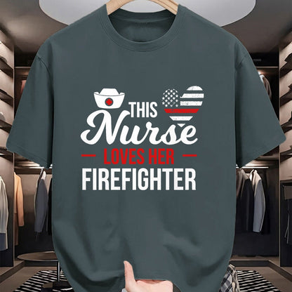 Funny Nurse Shirt, Nurse Unisex T-Shirt/Hoodie/Sweatshirt HLT00 - This Nurse Loves Her Firefighter Wife Nurse T-Shirt