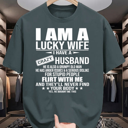 Best Wife Shirt, Wife and Husband Unisex T-Shirt/Hoodie/Sweatshirt HLT00 - Gift for wife T shirt, lucky wife   I Am A Lucky Wife I Have A Crazy Husband V-Neck T-Shirt (2)