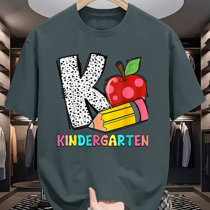 Best Student Shirt, Funny Back To School UnisexT-Shirt/Hoodie/Sweatshirt HLT00 - K is for Kindergarten Teacher Pencil Apple Back to School T-Shirt, Women, Lemon Yellow, Medium