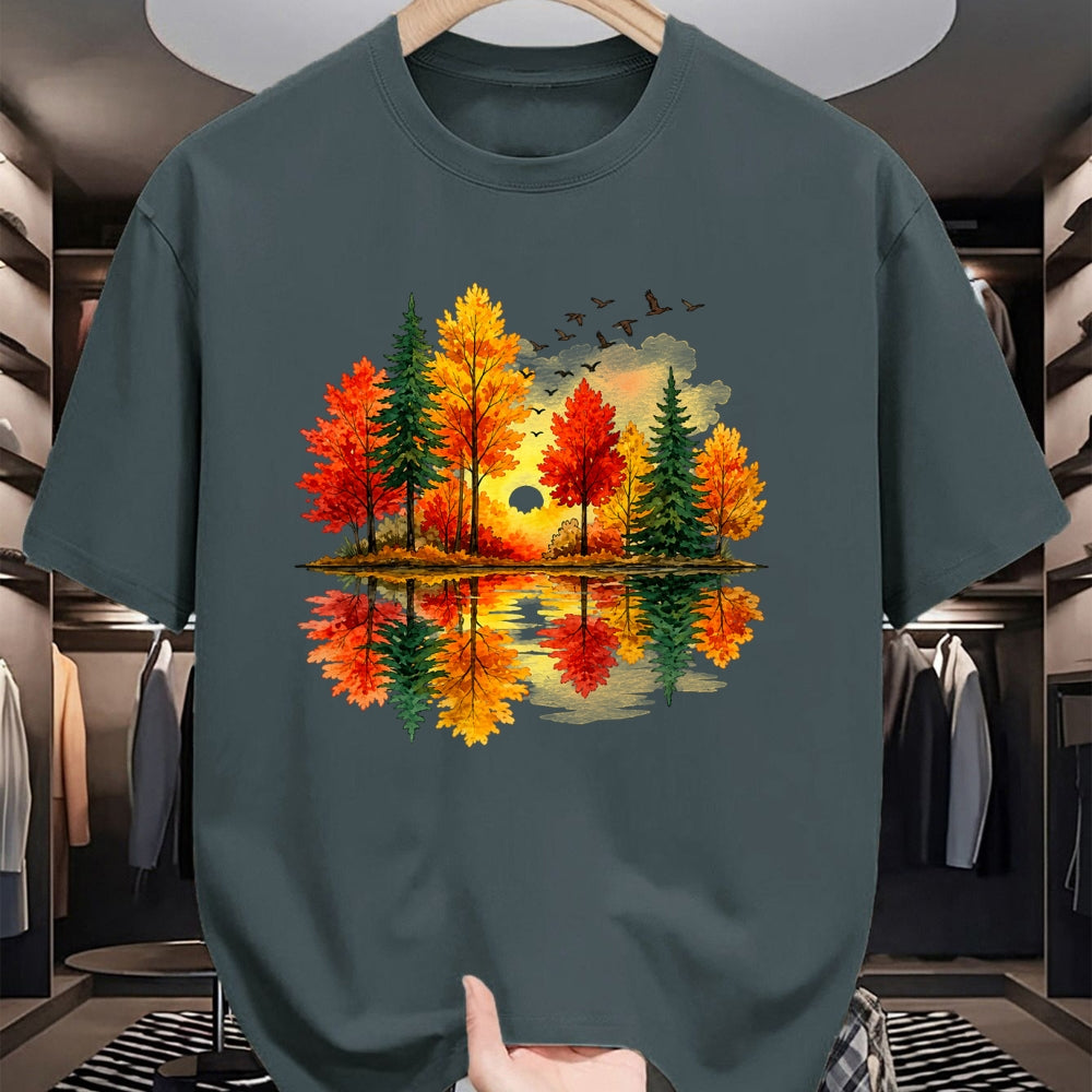 Best Thanksgiving Family Shirt , Funny Thanksgiving UnisexT-Shirt/Hoodie/Sweatshirt HLT00 - Retro Autumn Fall Leaves Forest Nature Lake Reflection T-Shirt