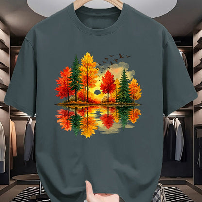 Best Thanksgiving Family Shirt , Funny Thanksgiving UnisexT-Shirt/Hoodie/Sweatshirt HLT00 - Retro Autumn Fall Leaves Forest Nature Lake Reflection T-Shirt
