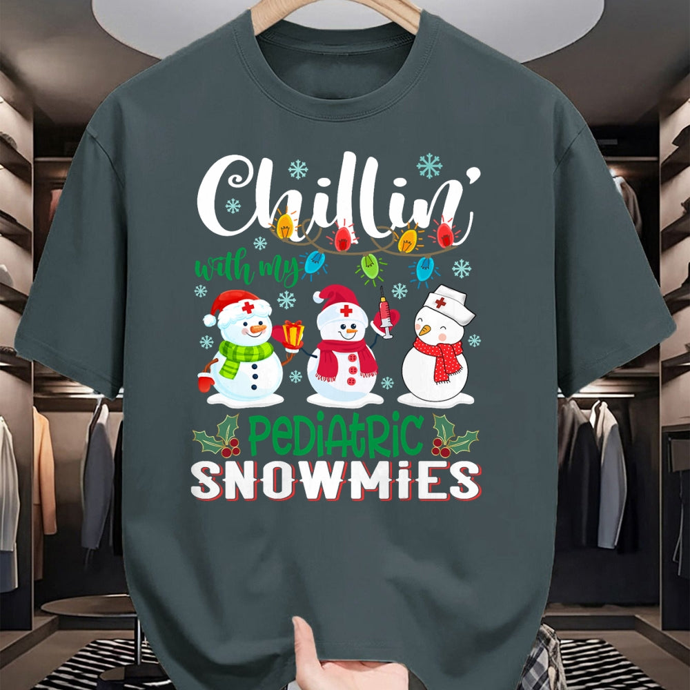 Funny Nurse Shirt, Nurse Unisex T-Shirt/Hoodie/Sweatshirt HLT00 - Chillin With My Pediatric Snowmies Nurse Light Christmas T-Shirt