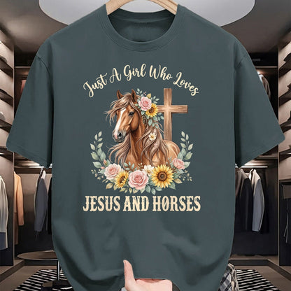 Best Horse Lover Shirt , Funny Horse UnisexT-Shirt/Hoodie/Sweatshirt HLT00 - Just A Girl Who Loves Jesus and Horses T-Shirt