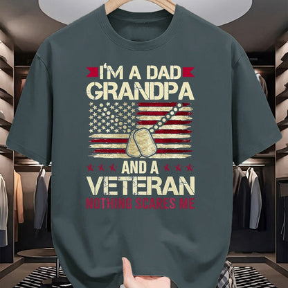 Proud Veteran Shirt, Funny Veteran UnisexT-Shirt/Hoodie/Sweatshirt HLT00 - I_m a Dad Grandpa and a Veteran Nothing Scares me T-Shirt, Men, Navy Blue, 3X-Large