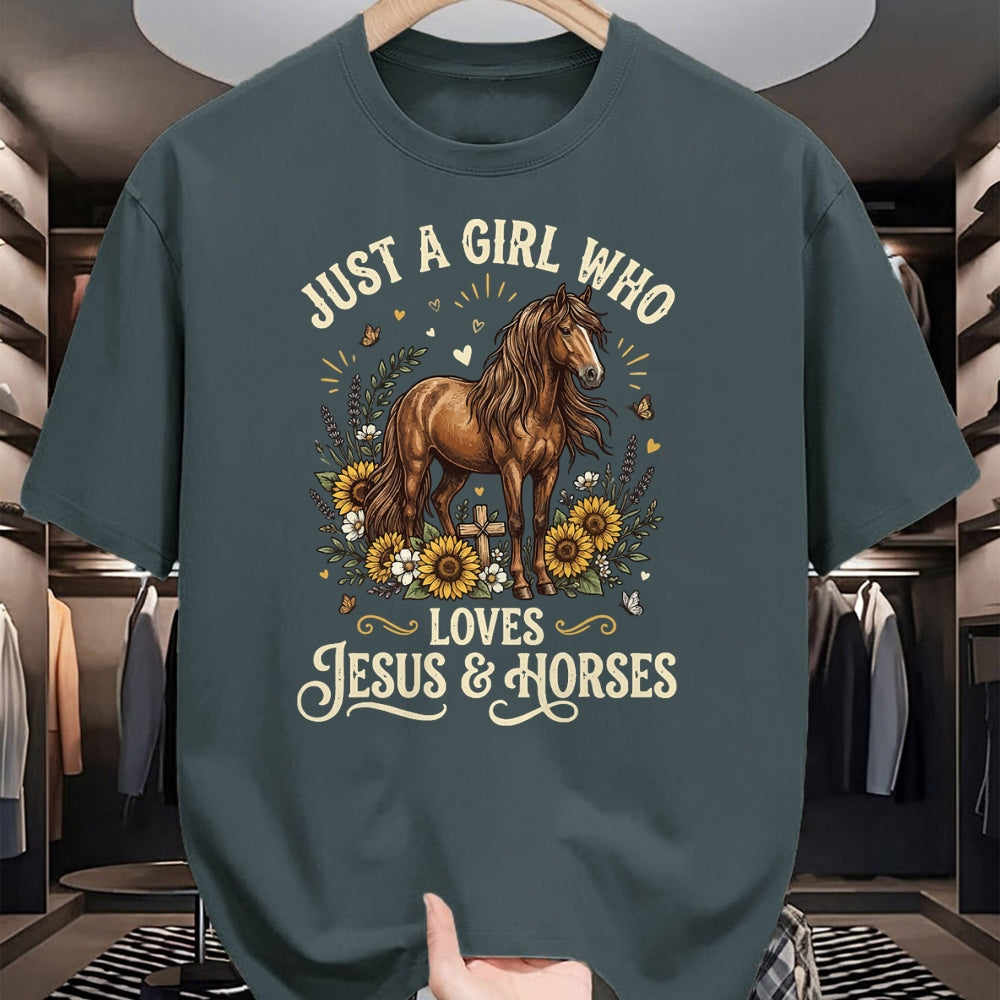 Best Horse Lover Shirt , Funny Horse UnisexT-Shirt/Hoodie/Sweatshirt HLT00 - Just A Girl Who Loves Jesus and Horses T-Shirt (1)