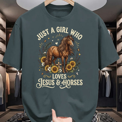Best Horse Lover Shirt , Funny Horse UnisexT-Shirt/Hoodie/Sweatshirt HLT00 - Just A Girl Who Loves Jesus and Horses T-Shirt (1)
