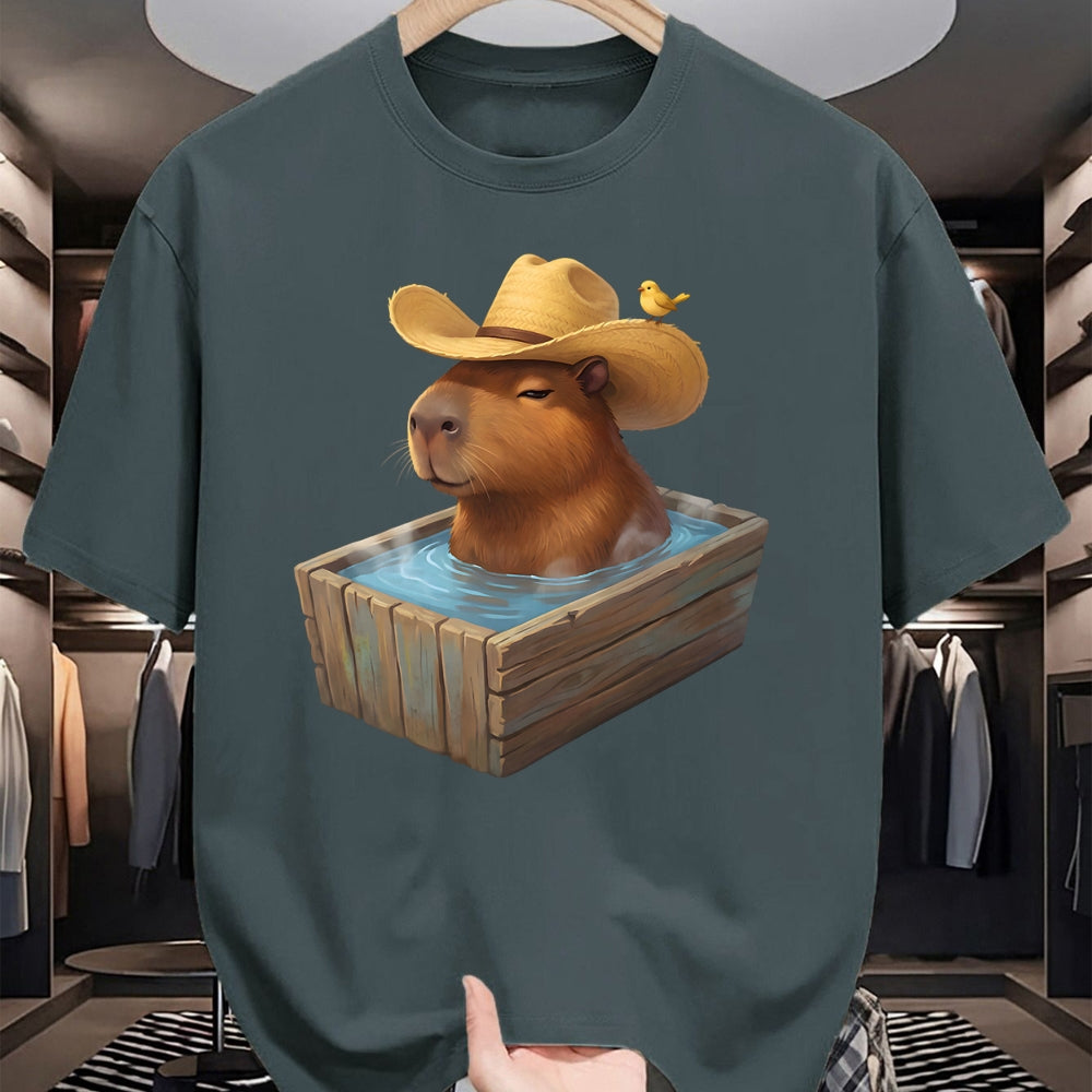 Cute Capybara Shirt, Funny Capybara Unisex T-Shirt/Hoodie/Sweatshirt HLT00 - Cute Capybara Wearing Cowboy Hat in Bathtub Funny Western T-Shirt