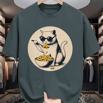 Cat Love Shirt, Funny Cat Lover Gift UnisexT-Shirt/Hoodie/Sweatshirt HLT00 - Cat Eating Mac and Cheese Men Women Girls Kids T-Shirt (1)