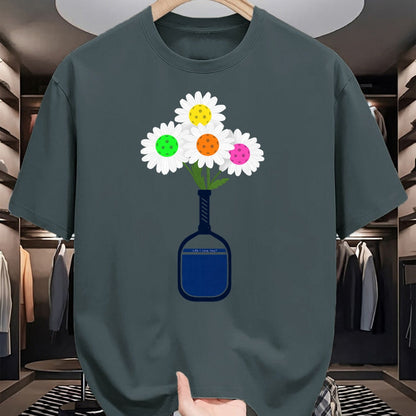 Funny Pickleball Shirt, Pickleball Lover Unisex T-Shirt/Hoodie/Sweatshirt HLT00 - Pretty Pickleball Flowers in Paddle Vase - Pickleball T-Shirt