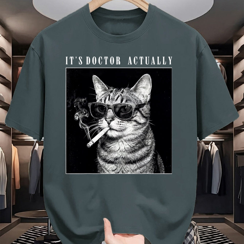 Best Doctor Shirt, Funny Doctor UnisexT-Shirt/Hoodie/Sweatshirt HLT00 - It's Doctor Actually Cool Smoking Cat Funny Phd Graduation T-Shirt, Men, Black, 3X-Large