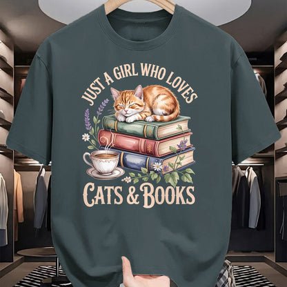Cat Love Shirt, Funny Cat Lover Gift UnisexT-Shirt/Hoodie/Sweatshirt HLT00 - Just A Girl Who Loves Cats and Books Reading Librarian T-Shirt