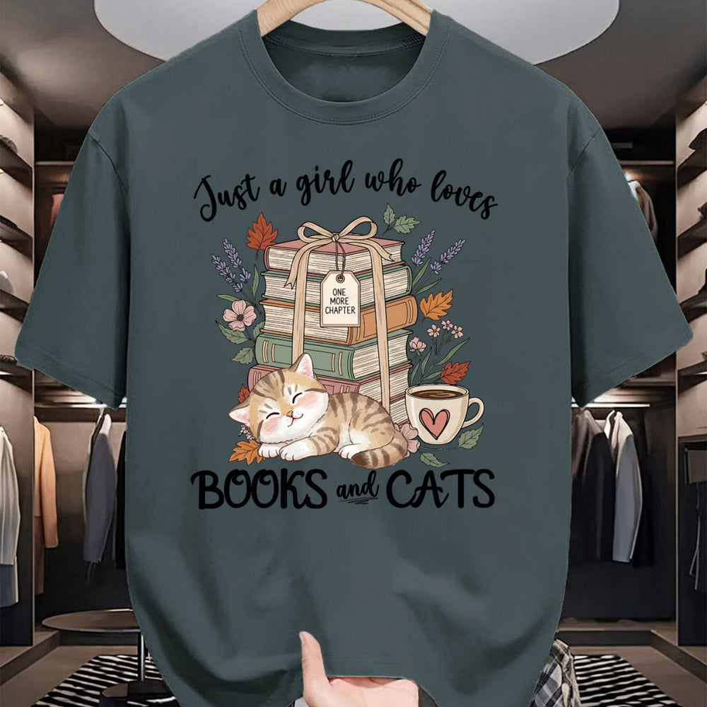 Cat Love Shirt, Funny Cat Lover Gift UnisexT-Shirt/Hoodie/Sweatshirt HLT00 - Pretty Just a Girl Who Loves Books and Cats Cat Lover Long Sleeve T-Shirt