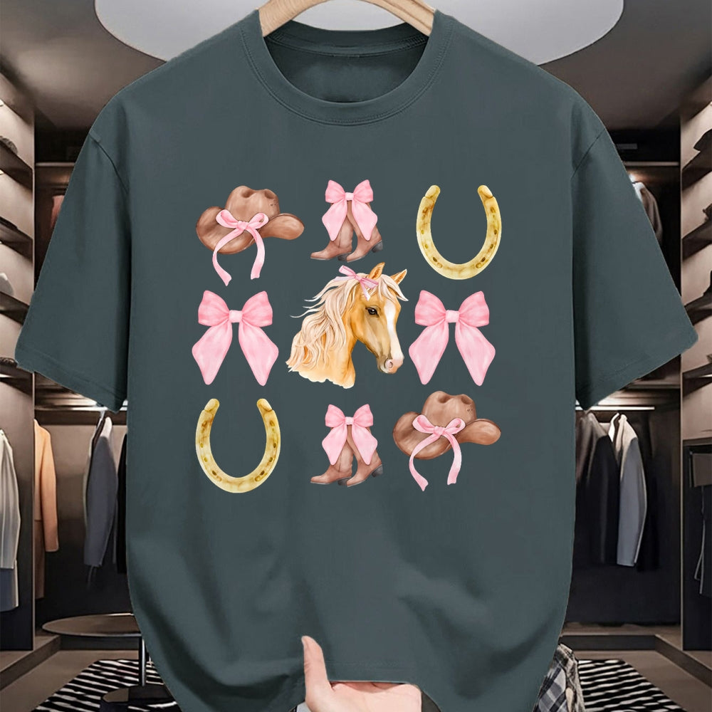 Best Horse Lover Shirt , Funny Horse UnisexT-Shirt/Hoodie/Sweatshirt HLT00 - Western Girl Country Rodeo Pink Cowgirl Horse Coquette Bow T-Shirt