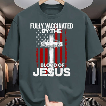 Christian Tee, Christian Faith Unisex T-Shirt/Hoodie/Sweatshirt HLT00 - Fully Vaccinated By The Blood Of Jesus Christian USA Flag T-Shirt