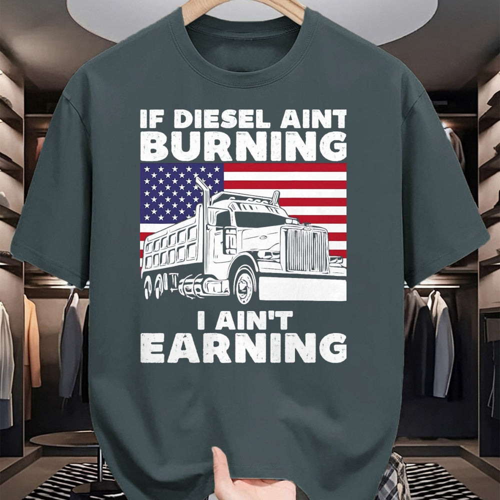 Best Truck Driver Life Shirt, Funny Trucker UnisexT-Shirt/Hoodie/Sweatshirt HLT00 - If Diesel Ain't Burning I Aint Earning Truck Driver Patriot T-Shirt, Men's Big and Tall, Dark Heathe