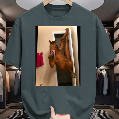 Best Horse Lover Shirt , Funny Horse UnisexT-Shirt/Hoodie/Sweatshirt HLT00 - Horse Selfie Meme Weird Door Pose T-Shirt
