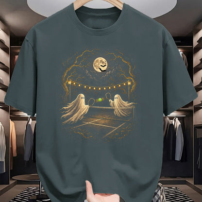 Funny Pickleball Shirt, Pickleball Lover Unisex T-Shirt/Hoodie/Sweatshirt HLT00 - Ghosts on Court Full Moon Bats Ghostly Halloween Pickleball T-Shirt