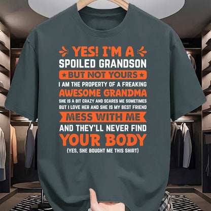 Best Grandma Shirt, Proud Grandma Unisex T-Shirt/Hoodie/Sweatshirt HLT00 - yes i'm a spoiled grandson T-Shirt (2)