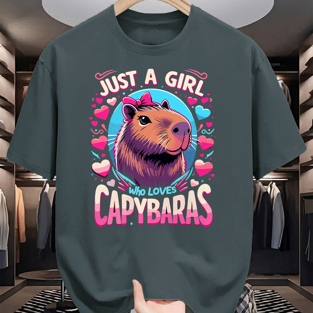 Cute Capybara Shirt, Funny Capybara Unisex T-Shirt/Hoodie/Sweatshirt HLT00 - Just a Girl who Loves Capybaras T-Shirt (2)