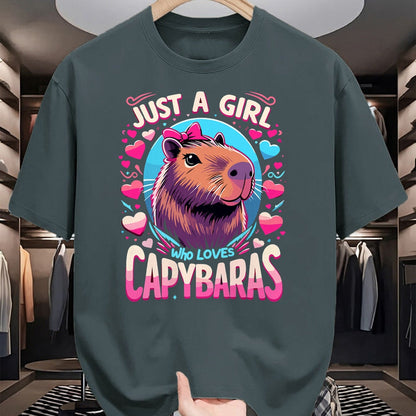 Cute Capybara Shirt, Funny Capybara Unisex T-Shirt/Hoodie/Sweatshirt HLT00 - Just a Girl who Loves Capybaras T-Shirt (2)