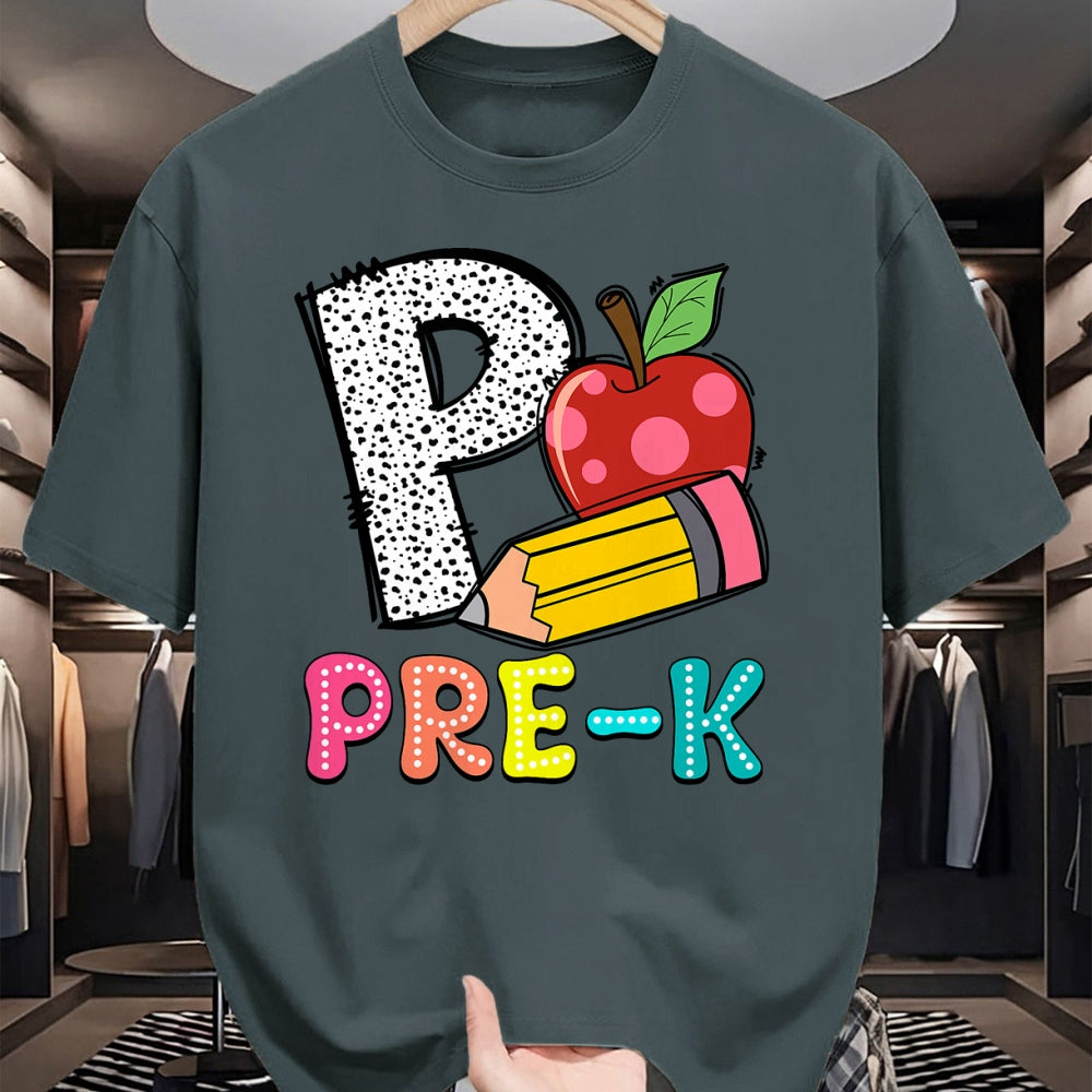 Best Student Shirt, Funny Back To School UnisexT-Shirt/Hoodie/Sweatshirt HLT00 - P is for Pre-K Teacher Pencil Apple Back to School T-Shirt