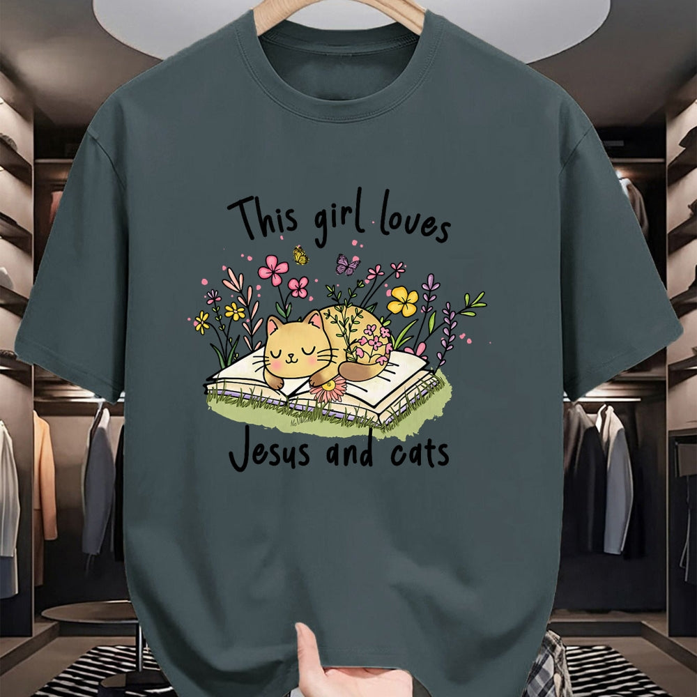 Cat Love Shirt, Funny Cat Lover Gift UnisexT-Shirt/Hoodie/Sweatshirt HLT00 - This Girl Loves Jesus and Cats Cute Christian T-Shirt