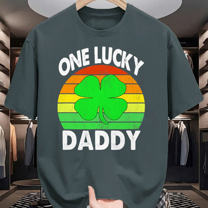 Gift for Dad Shirt, Funny Dad Unisex T-Shirt/Hoodie/Sweatshirt HLT00 – One Lucky Dad Funny Father Irish Clovers St Patrick_s Day T-Shirt