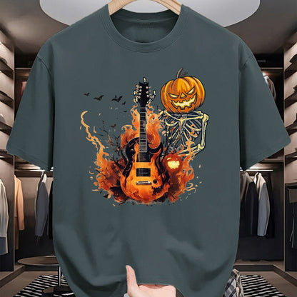 Guitar Lover Shirt, Funny Guitar UnisexT-Shirt/Hoodie/Sweatshirt HLT00 - Funny Halloween Skeleton Rocker with Guitar Rock_n Roll Band T-Shirt, Men, Black, Large