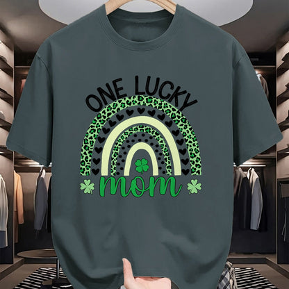 Gift for Mom Shirt, Funny Mom Unisex T-Shirt/Hoodie/Sweatshirt HLT00 - One Lucky Mom Leopard Rainbow St Patricks Day Clover T-Shirt