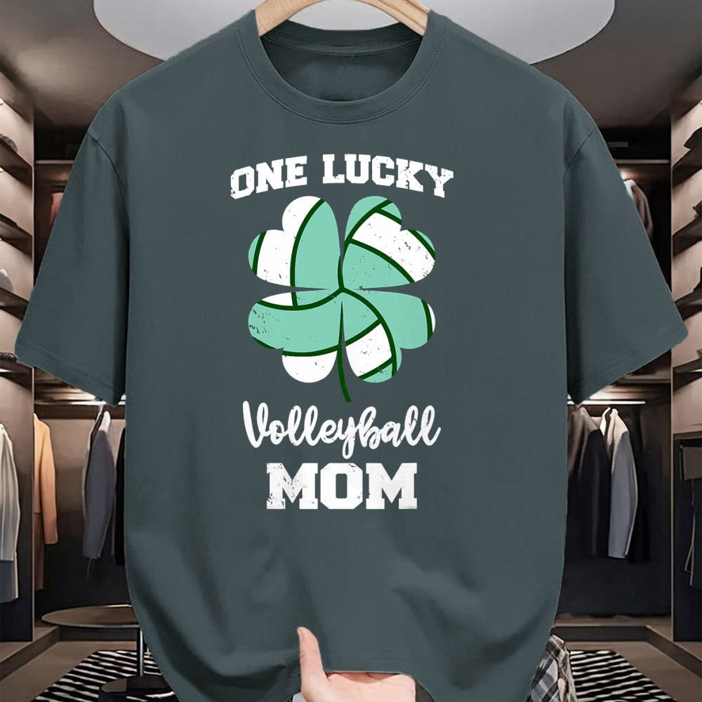 Gift for Mom Shirt, Funny Mom Unisex T-Shirt/Hoodie/Sweatshirt HLT00 - One Lucky Volleyball Mom Funny Volleyball Shamrock Clover T-Shirt