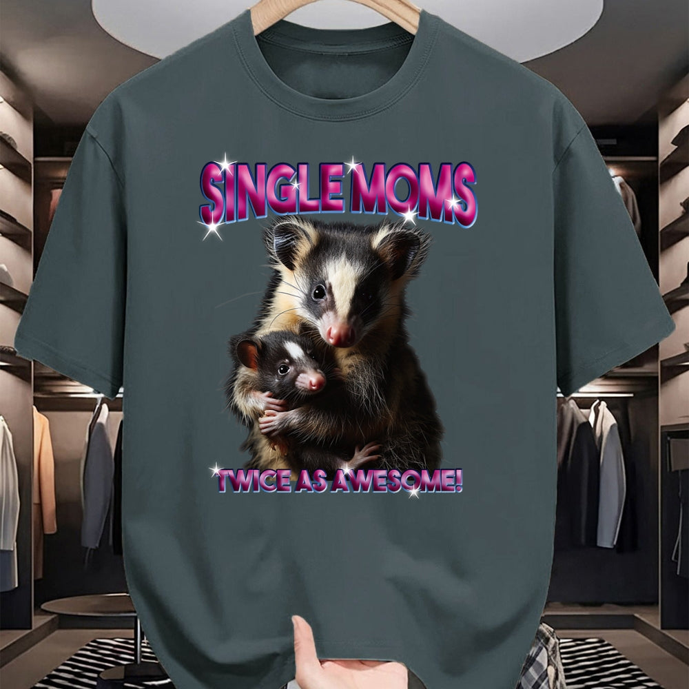 Gift for Mom Shirt, Funny Mom Unisex T-Shirt/Hoodie/Sweatshirt HLT00 - Opossum Mom Single Moms Twice As Awesome Bootleg 90s T-Shirt