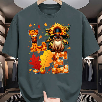 Cat Love Shirt, Funny Cat Lover Gift UnisexT-Shirt/Hoodie/Sweatshirt HLT00 - LOVE Thanksgiving Siamese Cat Costume Fall Leaves Sunflower T-Shirt for Men Women Kids