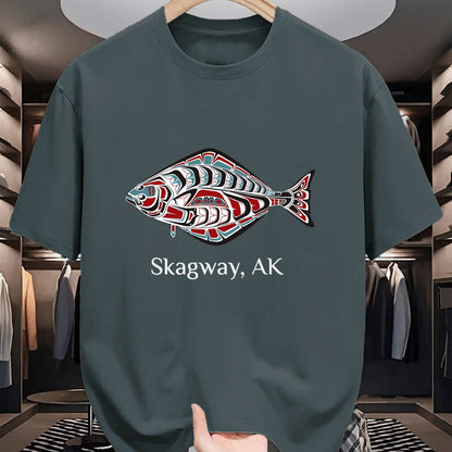 Native American T-Shirts, Vintage Native American Unisex T-Shirt/Hoodie/Sweatshirt HLT00 - Native American Skagway Alaska Halibut Northwest Indian Gift