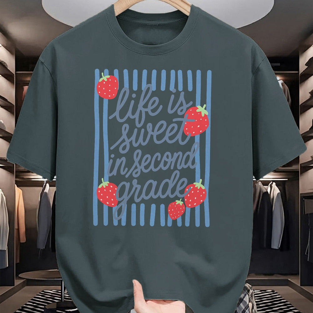 Best Teacher Shirt, Funny Teacher UnisexT-Shirt/Hoodie/Sweatshirt HLT00 - Striped Life is Sweet in Second Grade Strawberries Teacher T-Shirt