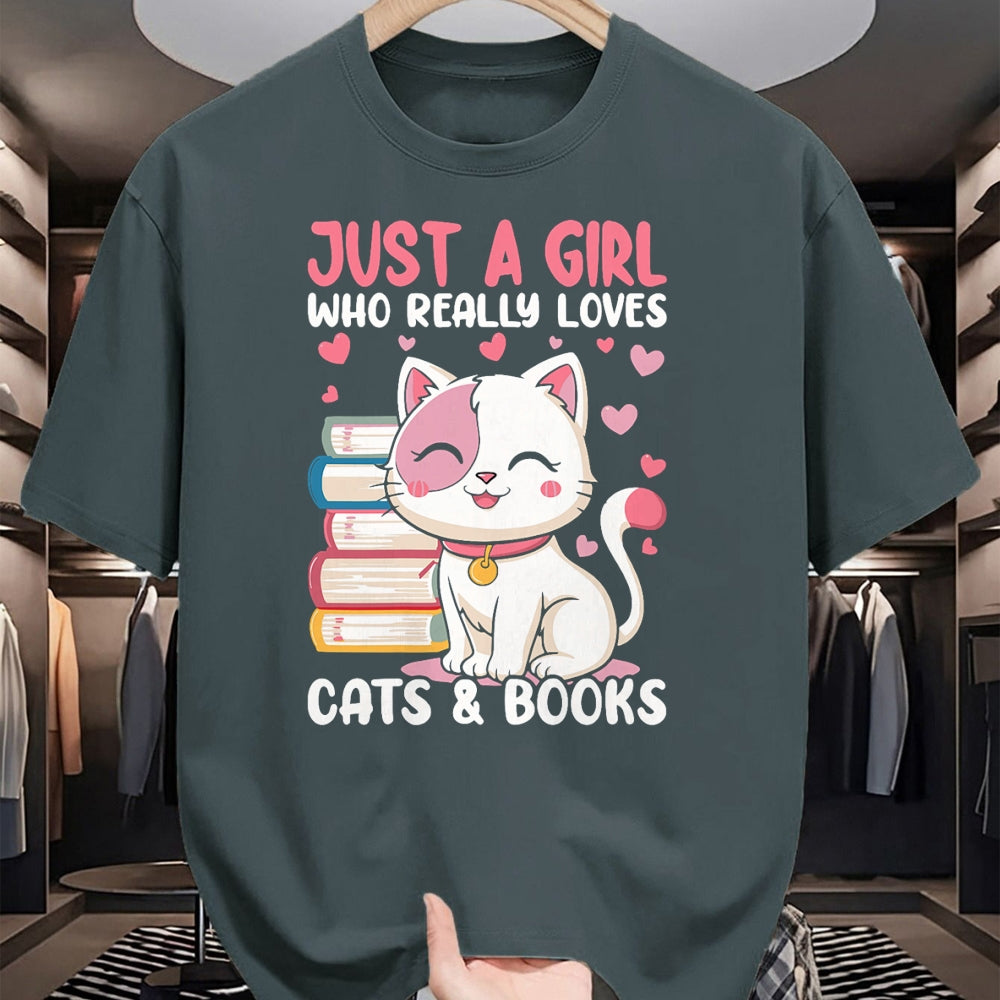 Cat Love Shirt, Funny Cat Lover Gift UnisexT-Shirt/Hoodie/Sweatshirt HLT00 - Girl Who Loves Cats and Books Cute T-Shirt