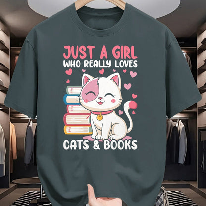 Cat Love Shirt, Funny Cat Lover Gift UnisexT-Shirt/Hoodie/Sweatshirt HLT00 - Girl Who Loves Cats and Books Cute T-Shirt
