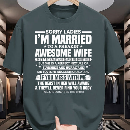 Best Husband Shirt, Wife and Husband Unisex T-Shirt/Hoodie/Sweatshirt HLT00 - Sorry Ladies I_m Married to A Freakin_ Awesome Wife Gift T-Shirt (1)