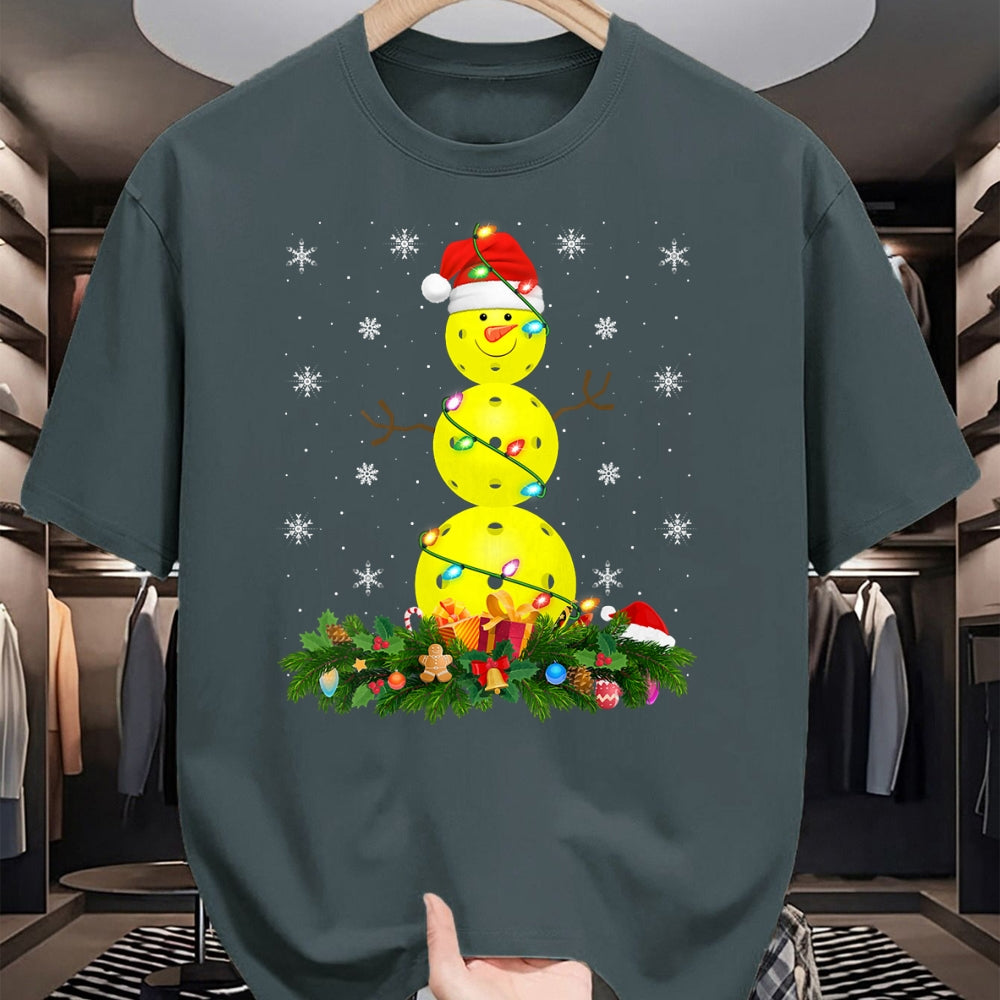 Funny Pickleball Shirt, Pickleball Lover Unisex T-Shirt/Hoodie/Sweatshirt HLT00 - Womens Pickleball Snowman Xmas Lighting Santa Pickleball Christmas V-Neck T-Shirt