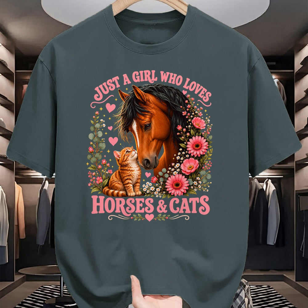 Best Horse Lover Shirt , Funny Horse UnisexT-Shirt/Hoodie/Sweatshirt HLT00 - Just a Girl Who Loves Horses and Cats Floral Animal Lover T-Shirt